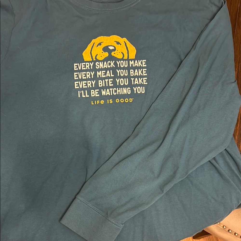 Life Is Good Teal Long Sleeve with Yellow Dog Graphic